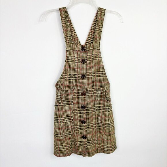 Urban Outfitters Dress Small Joey Yellow Houndstooth Plaid Mini Pinafore Overall - Picture 2 of 11